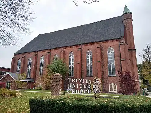 Exterior view of Trinity United Church in Charlottetown, Prince Edward Island