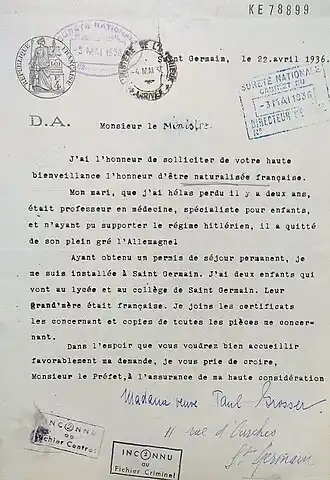 Demande de naturalisation française de Lily Grosser