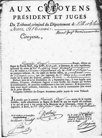 Tribunal criminel France An IV du bagne de Brest