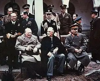 Conférence de Yalta en 1945 avec Winston Churchill, Franklin Roosevelt et Joseph Staline