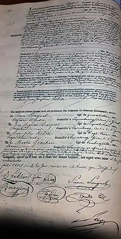 Marriage certificate of Joseph Pascal Lebrun with Marie Jeanne Josépine Hedin, celebrated in Luxembourg on September 7, 1837